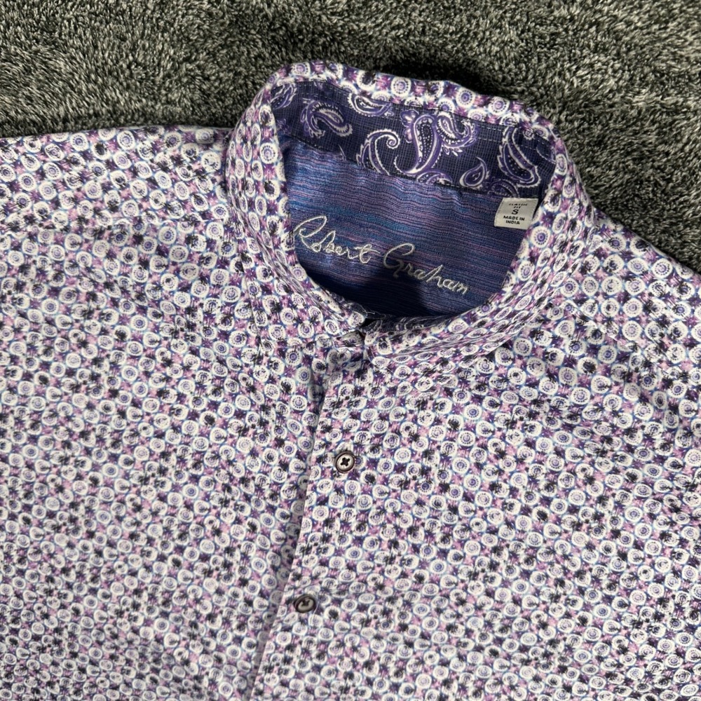Robert Graham Shirt Mens S Classic Fit Purple Geometric Print Button Down Cotton